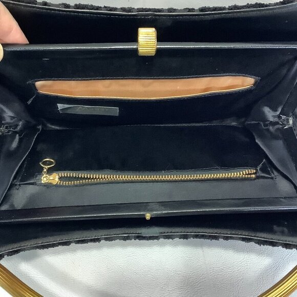 Vintage Mayer New York Handbag Purse Black Metal Handles - Picture 7 of 9